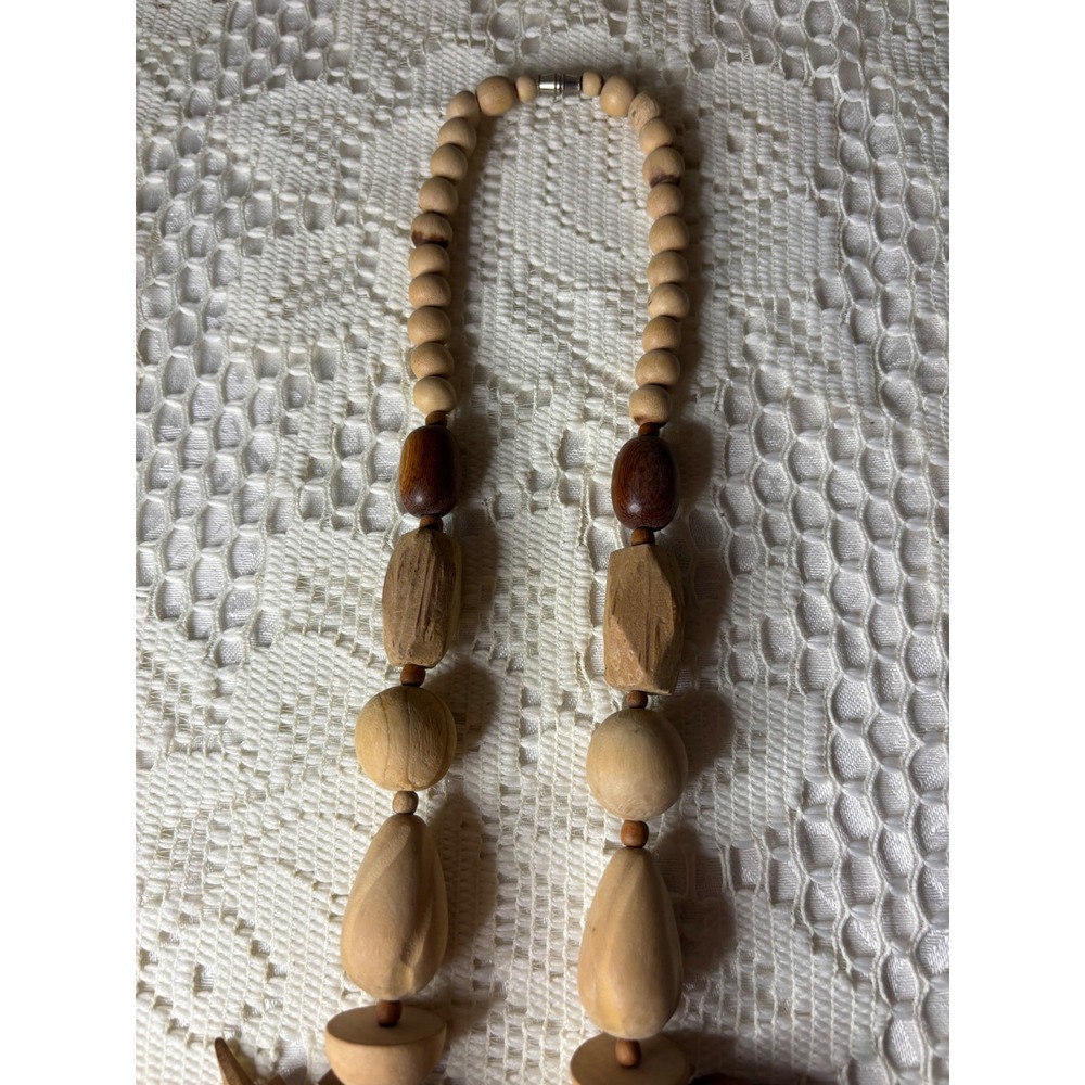 Hand Carved Wood Safari Animal Bead Necklace Elephant Rhino Lion Brown vintage - Picture 8 of 10